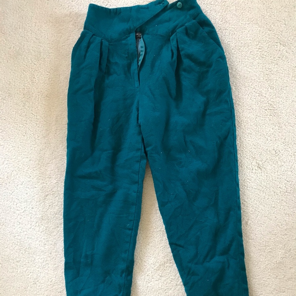 Vintage high-waisted green wool trousers